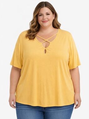 Ambience Apparel 3X ribbed short sleeve top P2P:31 length:32.5” Rayon/spandex